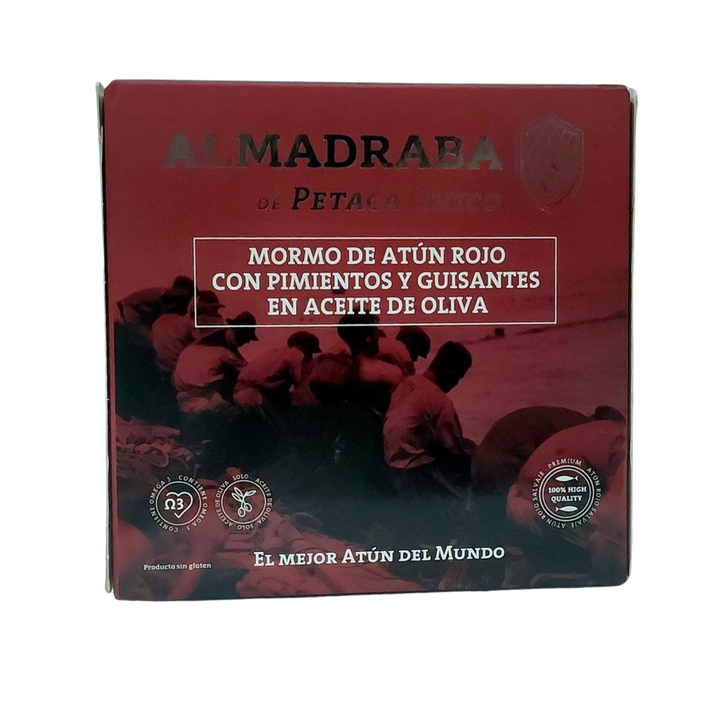 [CJ-0415] Mormo de Atún Rojo con Pimientos y Guisantes en Aceite de Oliva 252Gr Almadraba de Petaca Chico
