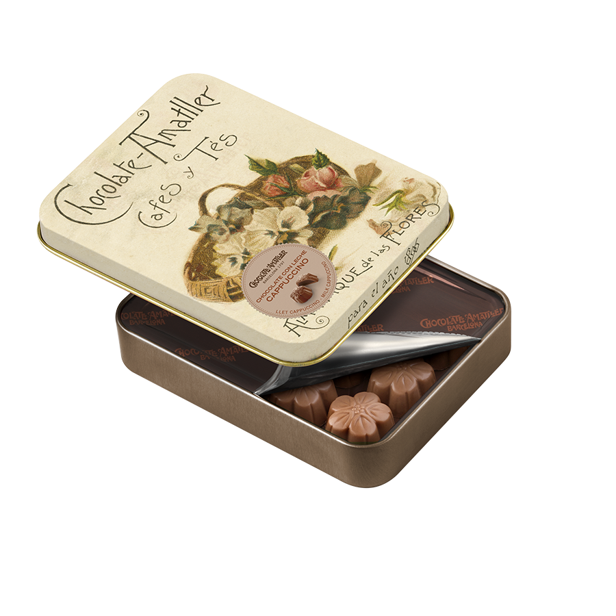 [CJ-0848] Lata De Flores De Chocolate Al Capuccino Chocolate Amatller 73 g